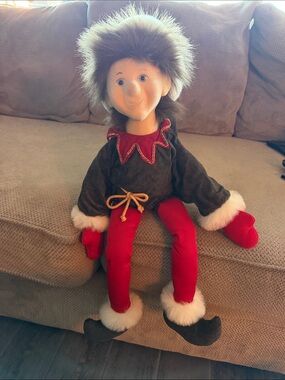 Vintage 27 inch Plush Holiday Elf with flocked face